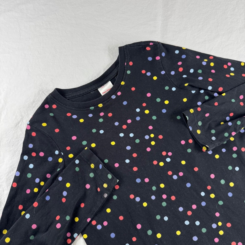 Hanna Andersson Girl's Size 8 Black Polka Dot 100% Cotton Long Sleeve T-shirt